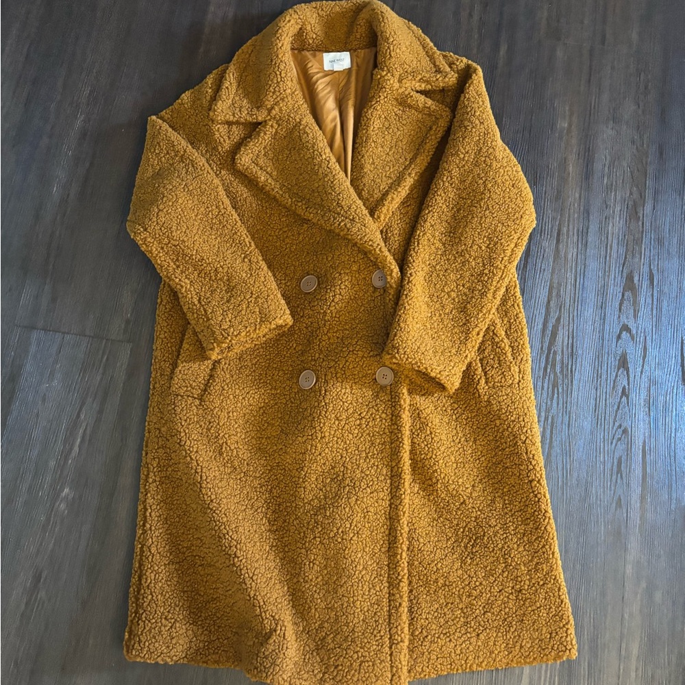 Nine West Yellow Teddy Jacket Plush Oversized Fit